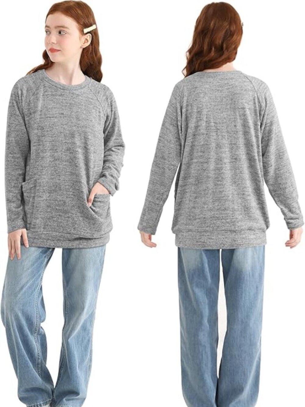 Girl's Long Sleeve Raglan Loose-Fit Pullover - Medium - New